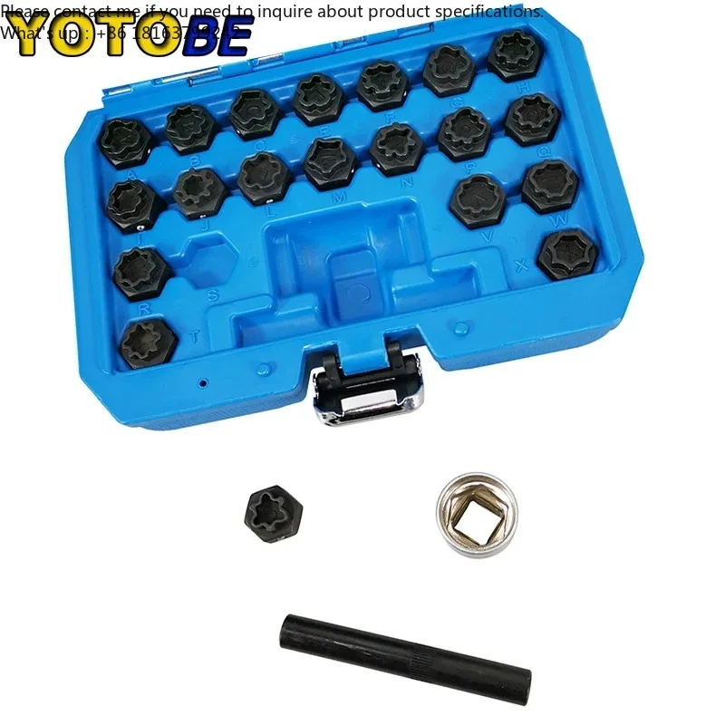 

22PCS Wheel Lo ck Lug Nut Key Anti-theft Tool Socket Remover Set Kit For Audi Wheel Lo cking Nut Key Kit Adapter Set A~X