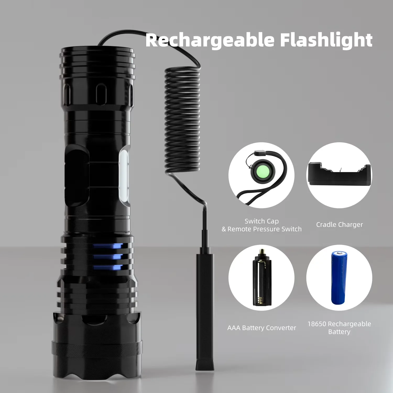 1000 Lumens LED Tactical Flashlight with Picatinny Rail Mount, Zoomable Hunting Flashlight Spotlight Combo, 5 Modes Dual Pressure Switch Predator Light