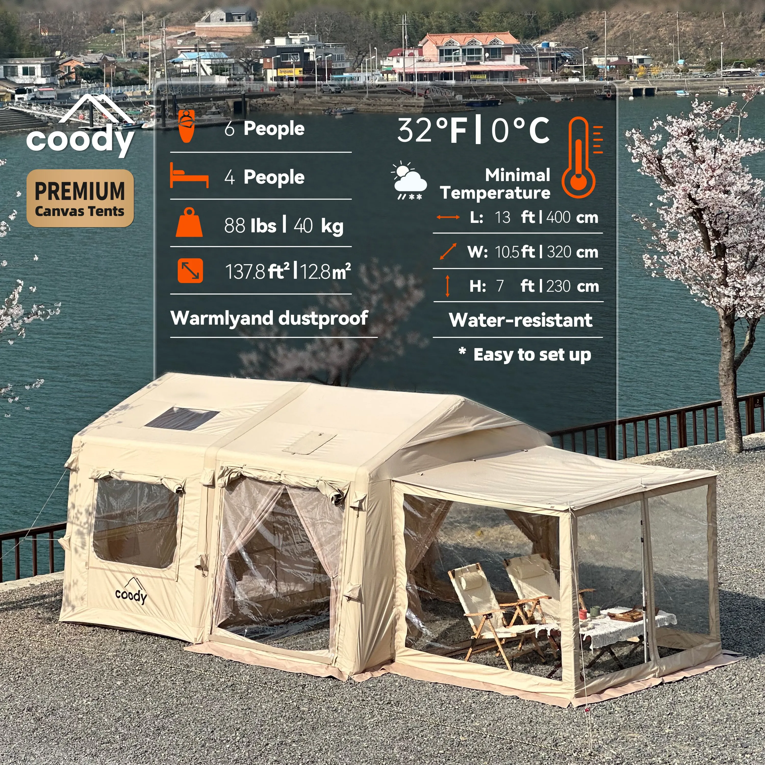 Coody Roomy Air Tent-Beige Manufacturer Hot Selling  Air Tent Waterproof and UV-proof Outdoor Camping Tent