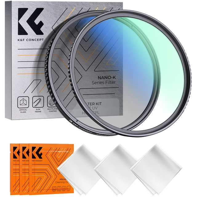 Kit de Filtros K&F CONCEPT 2PCS com Filtros de Densidade Neutra MC UV CPL para Lentes de Câmera 49mm 52mm 55mm 58mm 62mm 67mm 72mm 77mm 82mm
