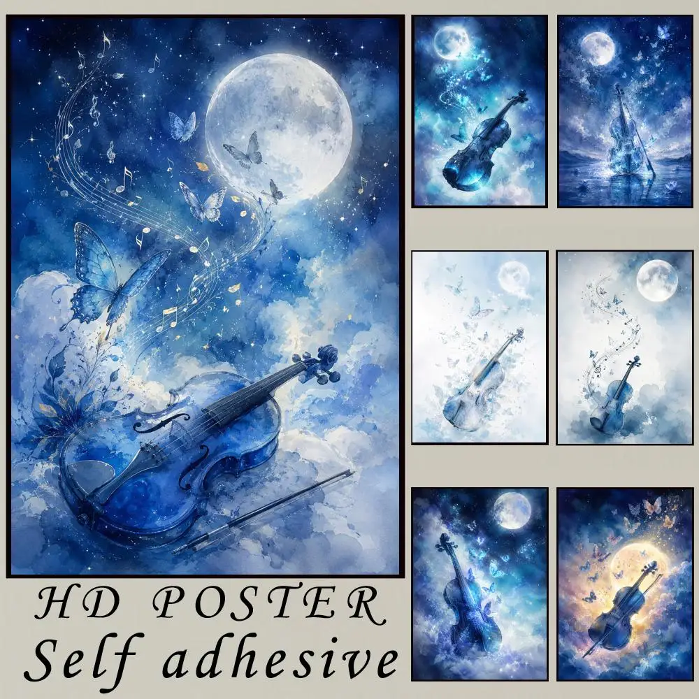 Moonlight Violin Melody Painting Calligraphy Canvas Wall Aesthetic Prints and Posters for  Birthdays Living Room art Decor Gifts