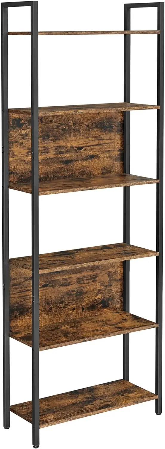 6-Tier Bookshelf, Book Shelf, Industrial Bookcase, with Steel Frame, for Living Room, Home Office Bedroom 9.4 x 24.4 x 73 Inches