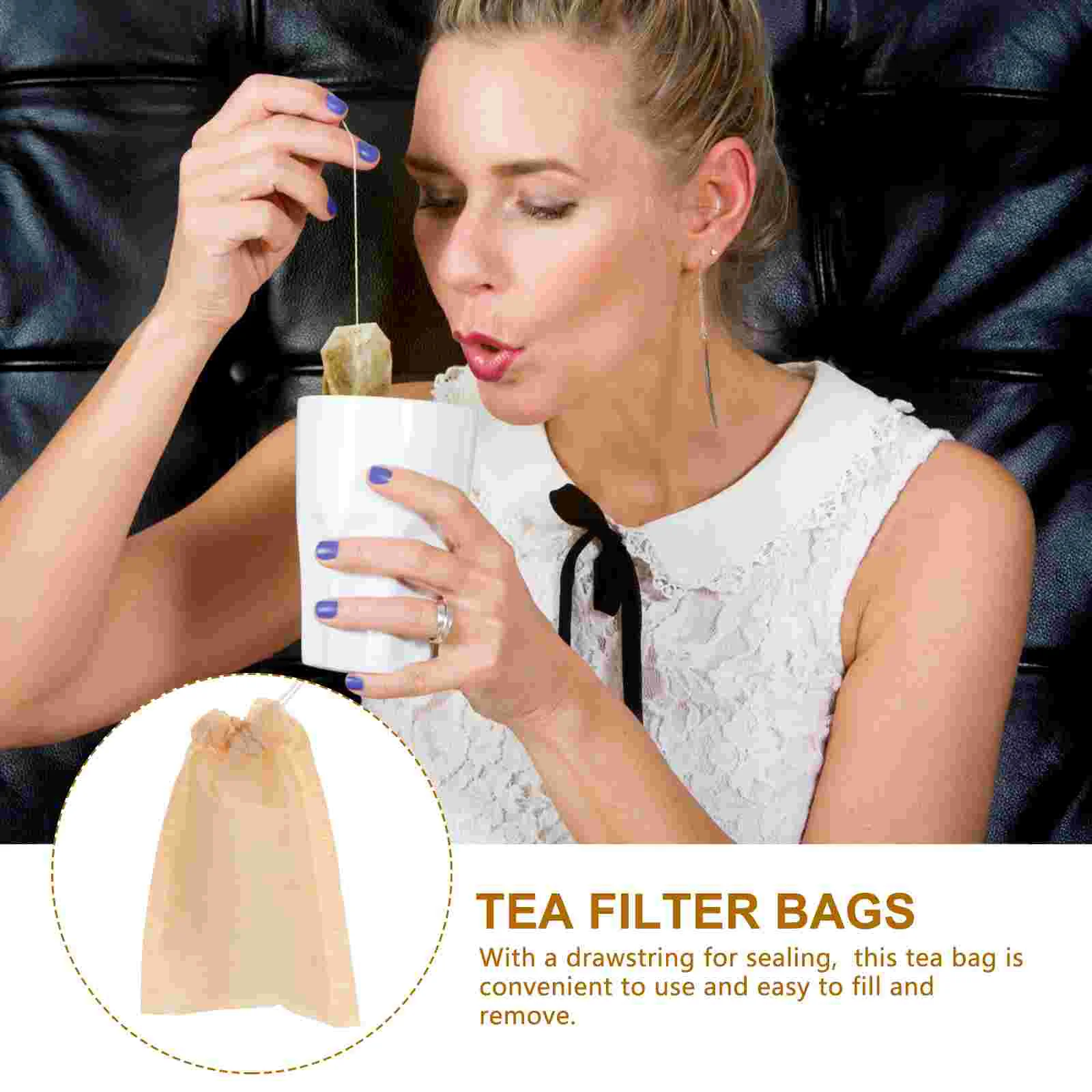 100pcs 7x9cm Drawstring Bag Filter Paper Empty Pouch Bags for Loose Leaf Tea Powder iginal Color Food Grade Fits