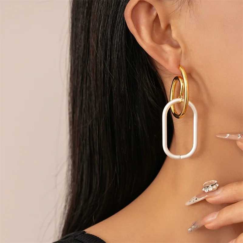 XIALUOKE Geometric Metal Oval Pendant Long Earrings For Women\'s Party Wedding Festival Jewelry Accessories