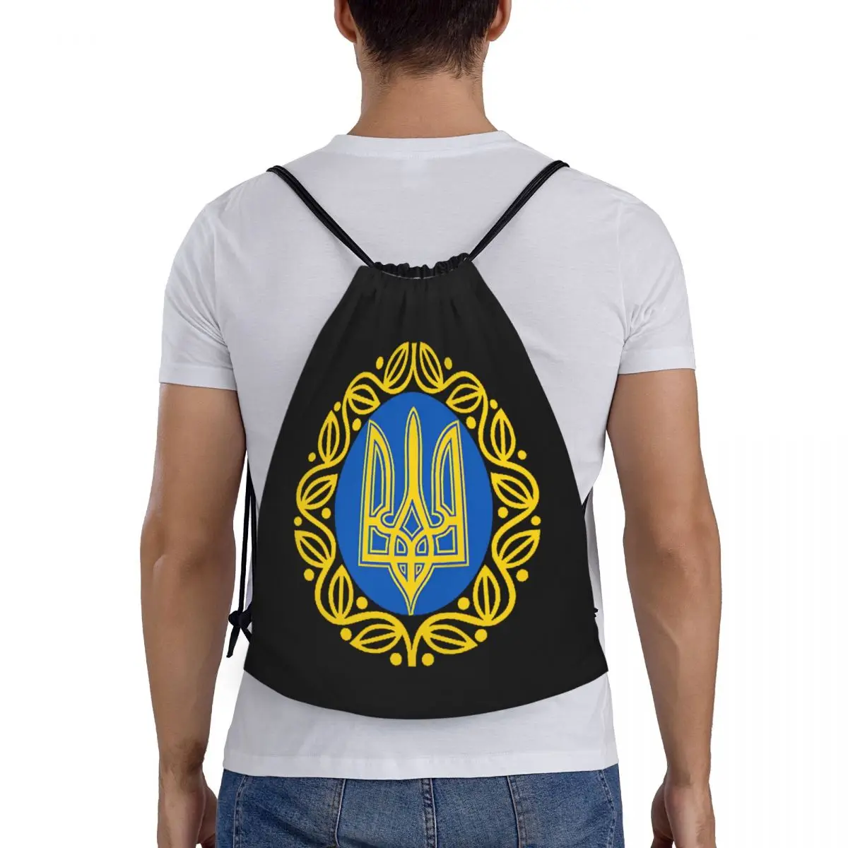 Coat Of Arms Ukraine Flag Drawstring Backpack Bags  Lightweight Ukrainian Trident Gym Sports Sackpack Sacks for Training