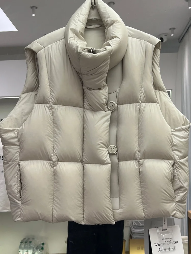 

Women's Loose Bread Sle down Vest Korean Version 90% White Du down Warmth Ci Casual Sle Regular Length Zipper Closure