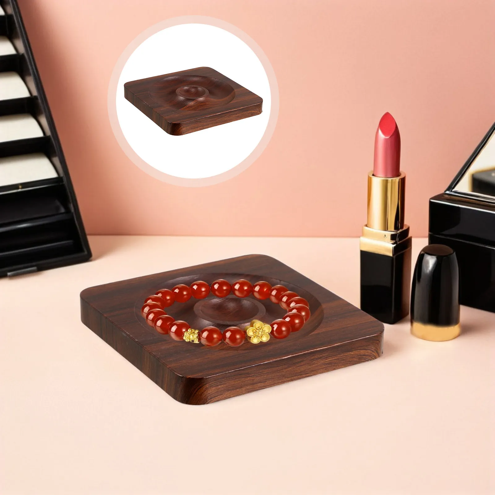Square Walnut Wood Bracelet Display Tray Polished Walnut Color Beading Board Jewelry Organizer Holder Desktop Tray