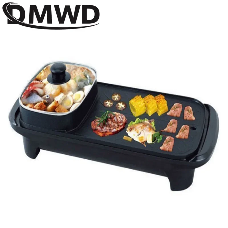 

Multifunction Electric Grill Smokeless Barbecue Baking Plates Hot Pot Steak Korean BBQ Non-stick Grilled Decoction Dual-use Pot