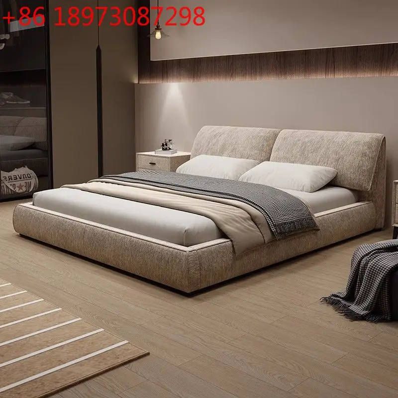 Elephant Ears Chenier Fabric Bed Minimalist Master Bedroom Soft Bed Modern Double Bed Deluxe Built-in Storage Queen
