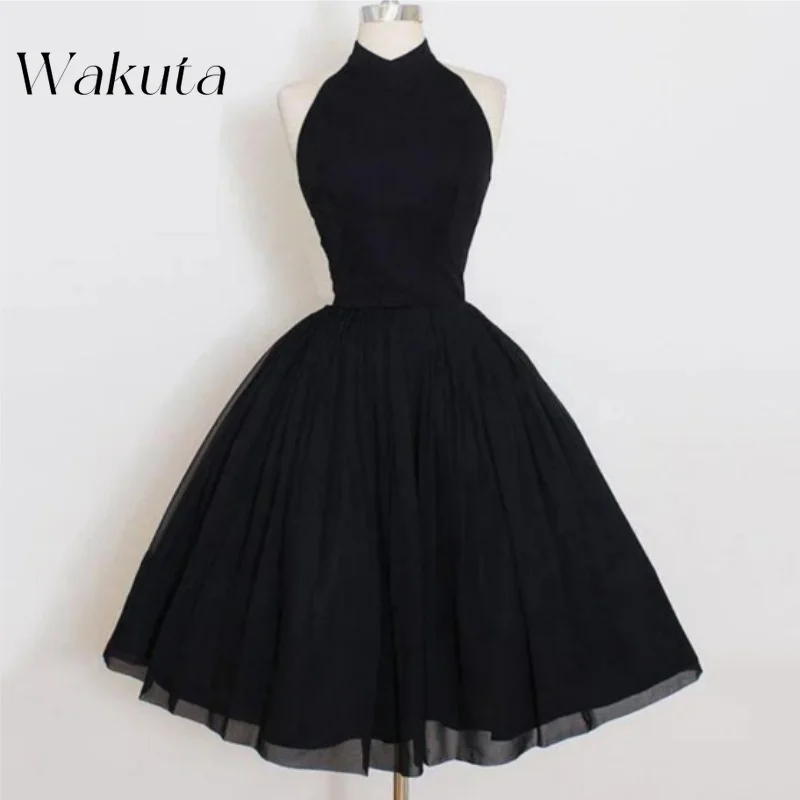 Wakuta Elegant Neck Hanging Off Shoulder Chiffon Evening Dresses فستان سهر Simple A-line Party Back To School Vestidos De Fiesta