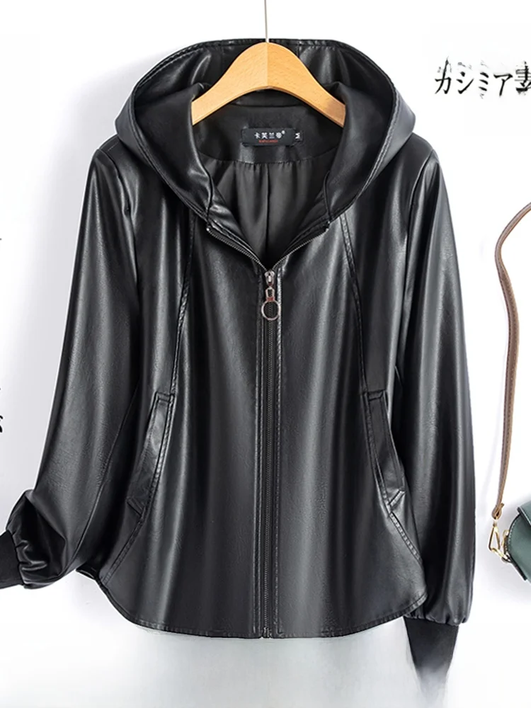 

Женская куртка из натуральной кожи Ning, новая коллекция Весна-Осень 2025, свободного кроя, с капюшоном, из овчины, верхняя одежда, размер L