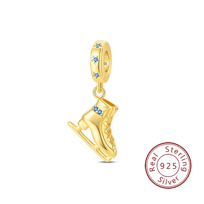 New 925 sterling silver skate shoes pendant beads, suitable as an original women's bracelet to wear as a gift or DIY exquisite j