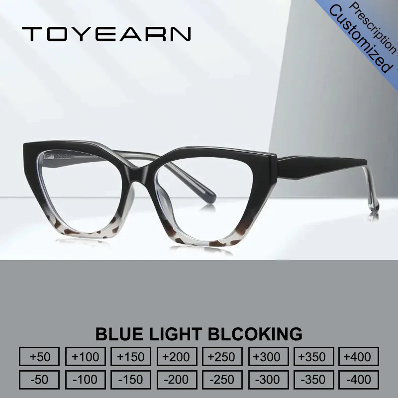 

Очки для чтения TOYEARN Fashion Cat Eye для женщин, блокирующие синий свет, от миопии и дальнозоркости, с диоптриями, оправа TR90, оптические очки