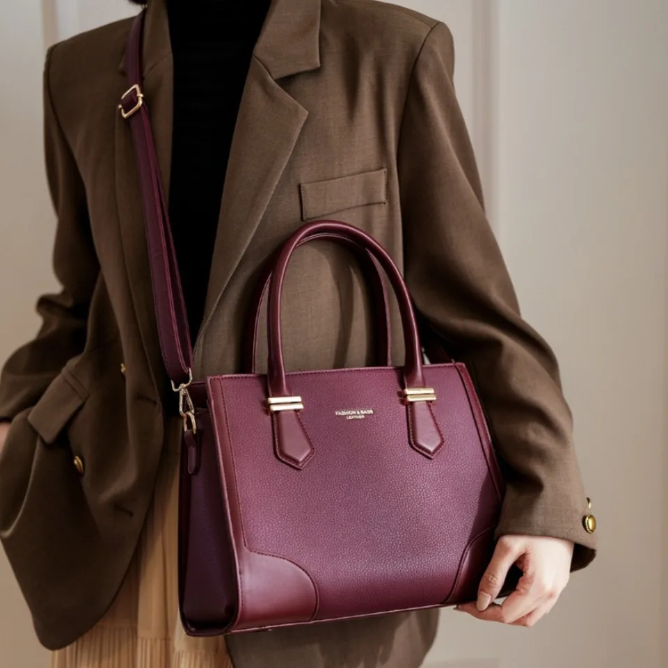 

Women's Counter-Quality Sturdy Wear-Resistant Handbag 2 Layers Structured Leather Business Commute Shoulder Crossbody Tote Bag