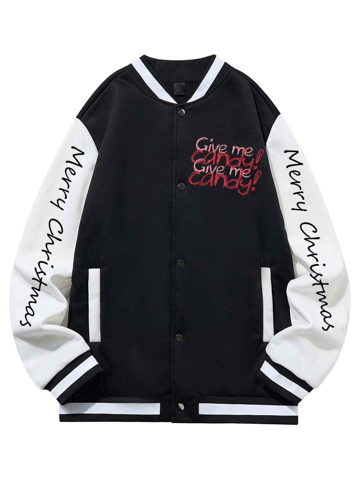 

Black Blue Green Double-sided Christmas Print XS-XXL Unisex Baseball Jacket Streetwear Coat Warm Fleece Soft Jacket