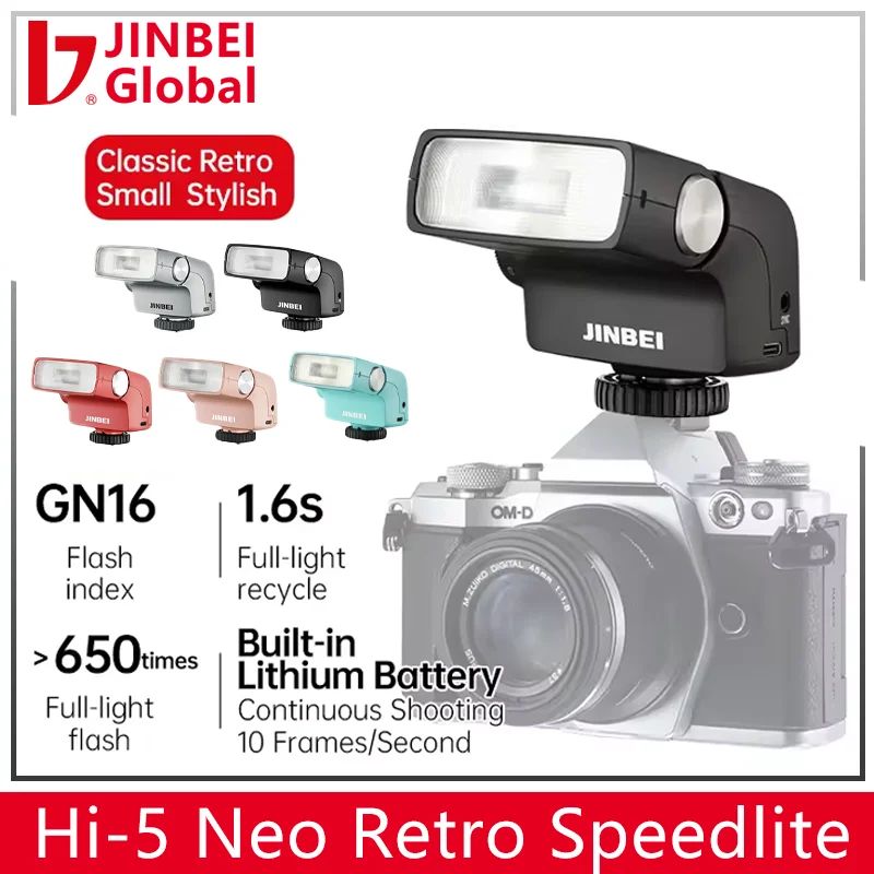 

JINBEI Hi-5 Neo Retro Camera Flash Vintage Compact & Stylish GN16 0.02~1.6s 650 Flashes Universal For Canon Nikon Sony Fuji