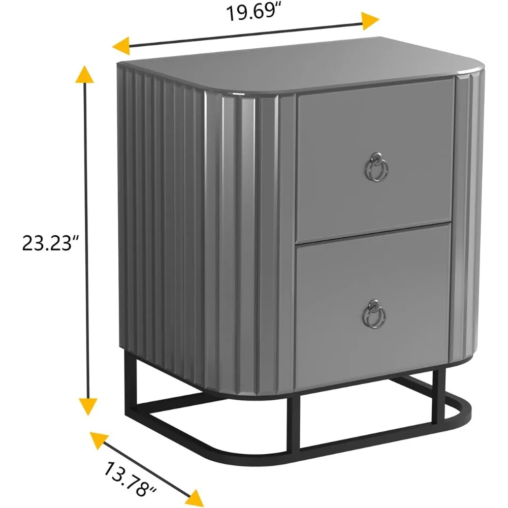 Mirrored Nightstand, Modern Glass End Table Bedside Table Chest with 2 Drawers Bedside Cupboard with Metal Frame Fully Assembled