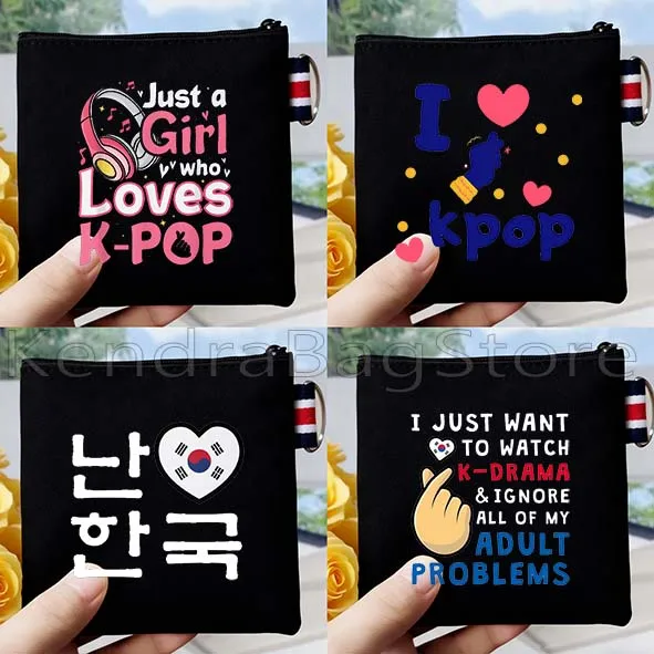 Kpop Lover K-Drama Graphics South Korea Canvas Coin Purse Bag Lipstick Key Storage Card Bag Zipper Pouch Small Wallet Portable