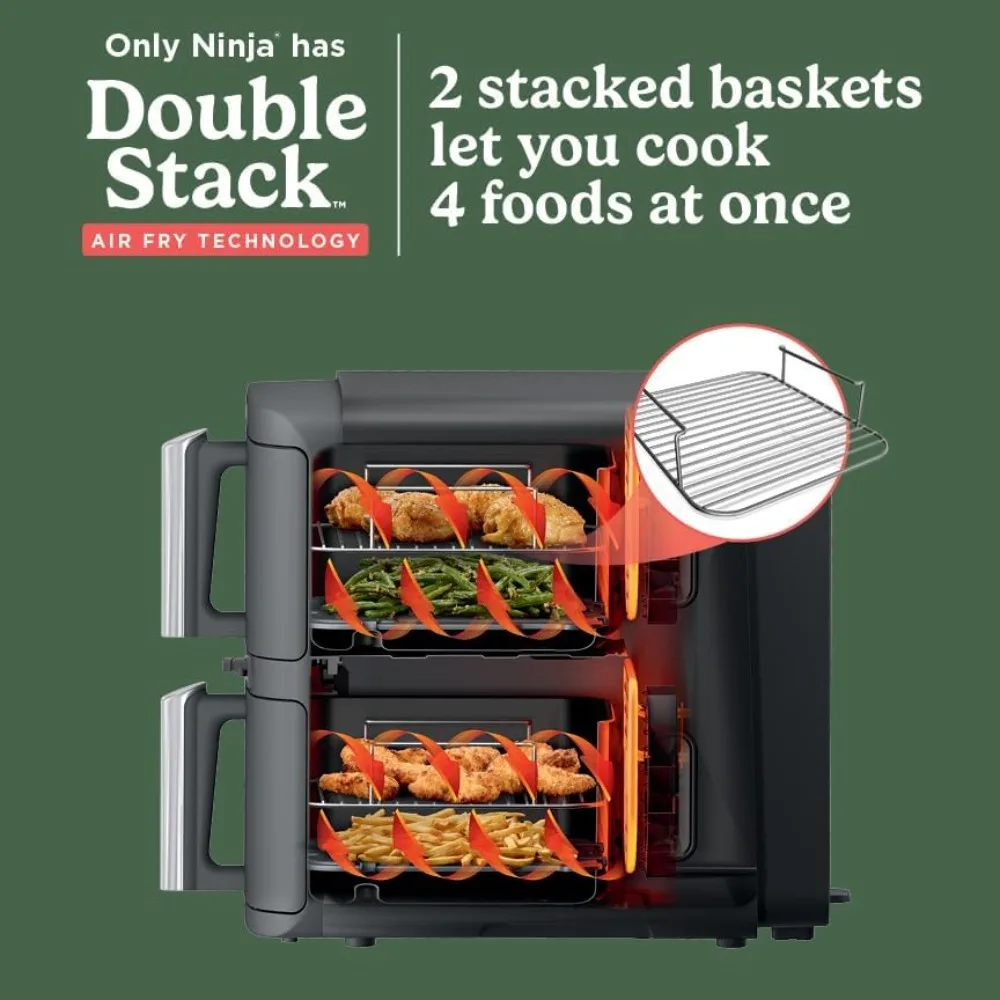 XL Smart 2-Basket Air Fryer, Smart Cook System, DoubleStack Technology Cook 4 Foods at Once, Space Saving Design