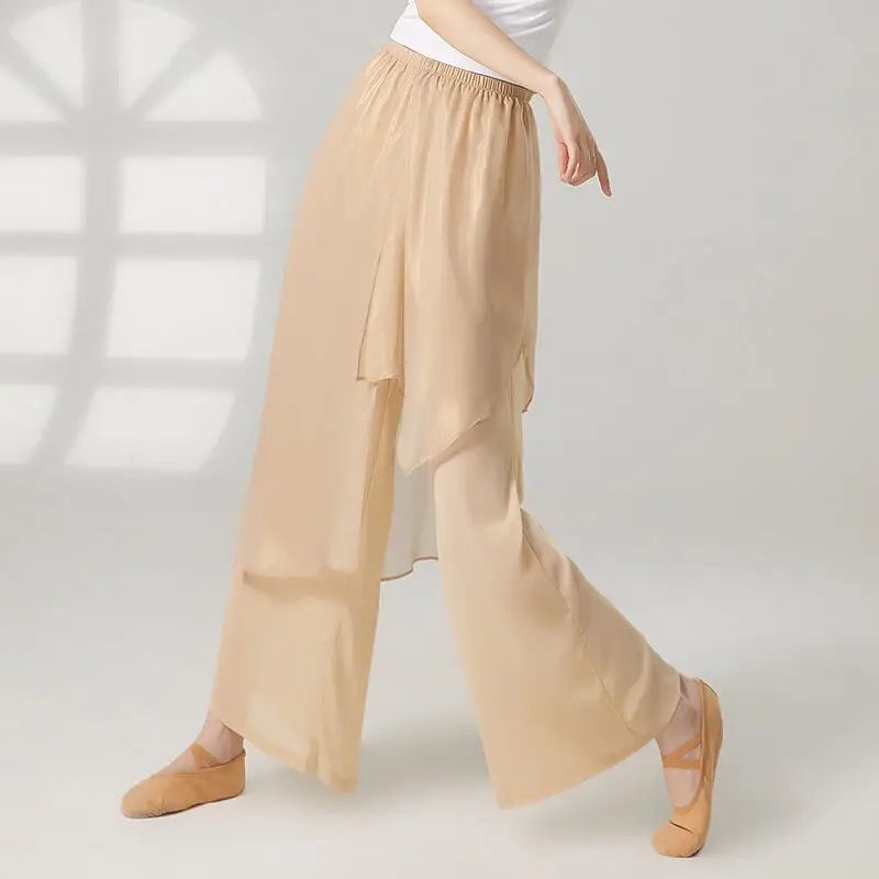 Traje de danza clásica para mujer, falda y pantalones fluidos, ropa de actuación de danza china, pantalones sueltos de pierna ancha