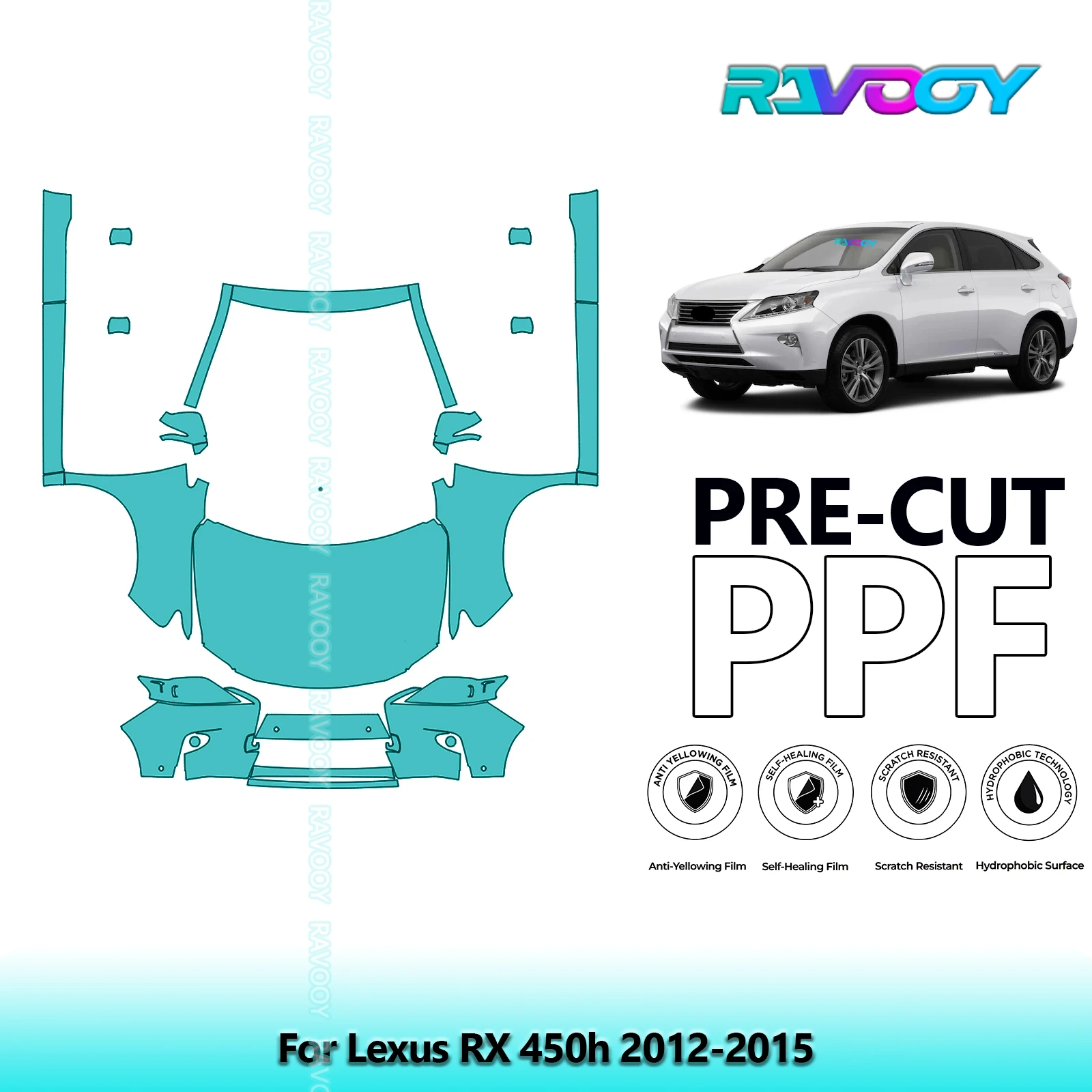 RAVOOY 8.5Mil Custom-Fit Precut TPU PPF Front Kit+Rockers Clear Bra Stone Guard EU UK For Lexus RX 450h 2012-2015