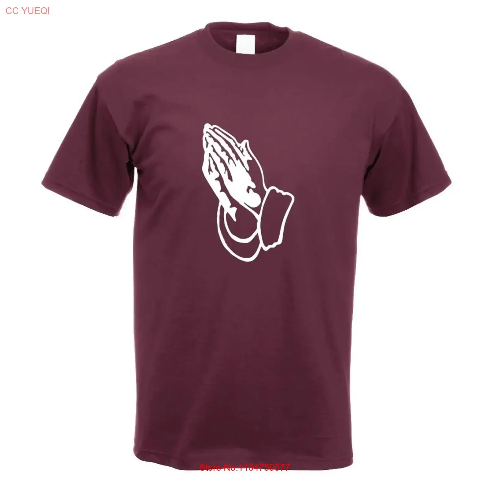 T Shirt With Hands In Prayer Fun Design vintage Washed designer clothes Breathable Comfortable fashion Top For Everyday Wear