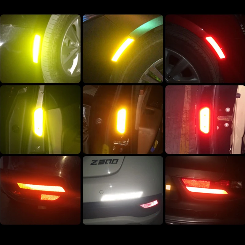 10Pcs Car Stickers Reflective Warning Safety Tape Strips Anti Collision Warning Reflective Stickers Auto Trunk Decor Accessories