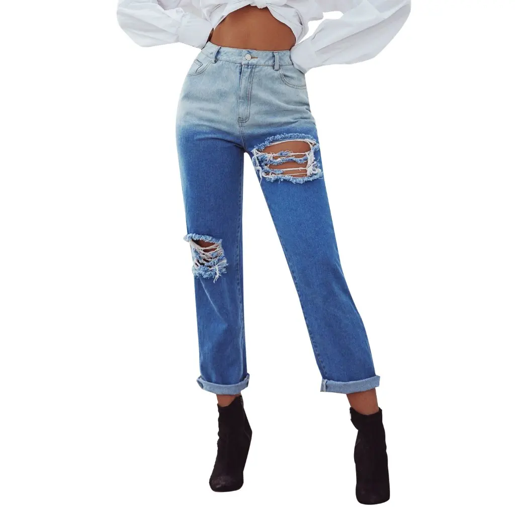 

Женские прямые джинсовые брюки 30096. # Модная уличная одежда с дизайном «Джокер» Повседневная мода для отдыха из Европы и Америки