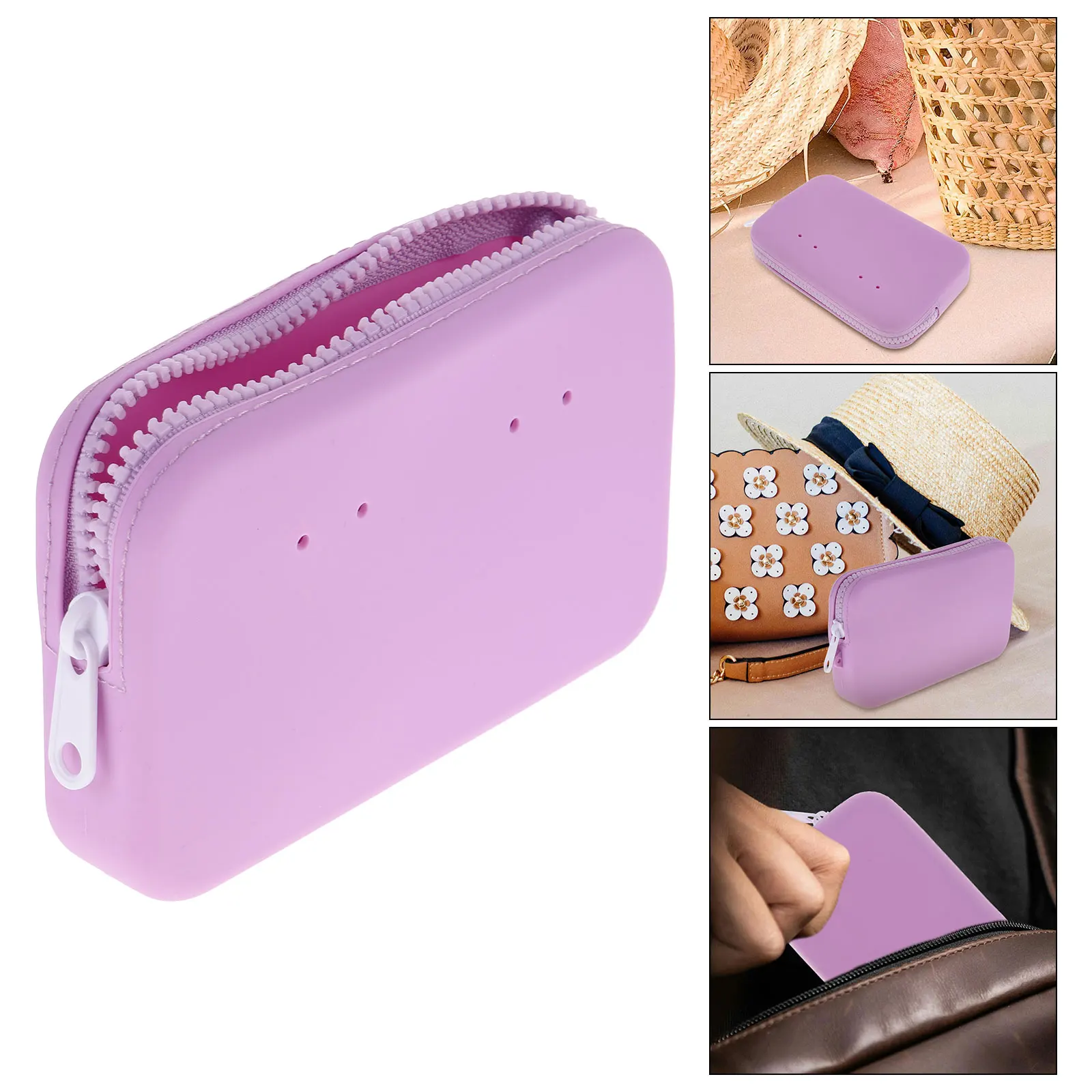 

Silicone Beach Bag Organizer Small Phone Lipstick Case Portable Makeup Bag Accessories Pink Travel Storage Solution