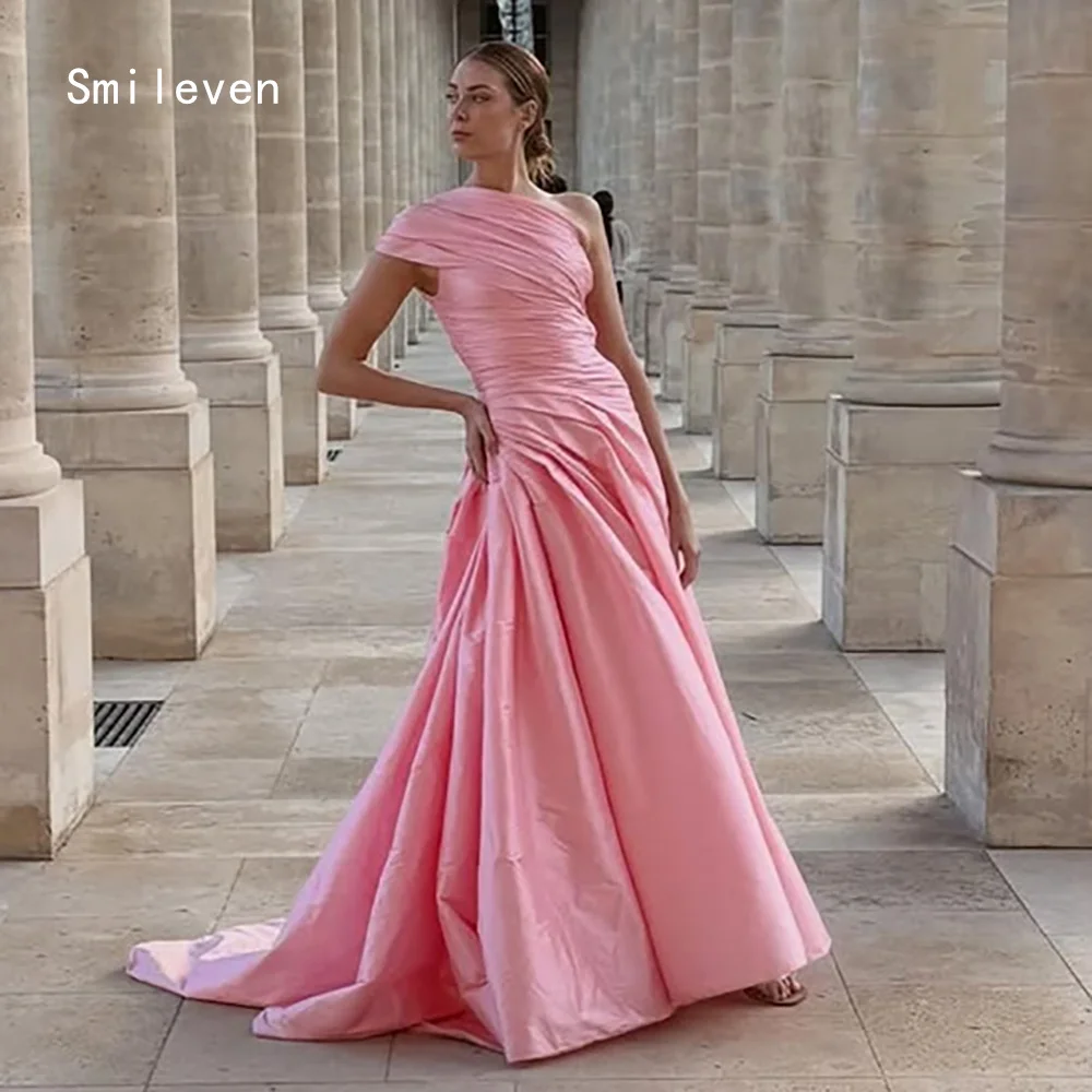 Smileven Luxury A Line Prom Dress Slanted One Shoulder Party Gowns Appliques Pleat Formal Occassion Dress Customized 2026