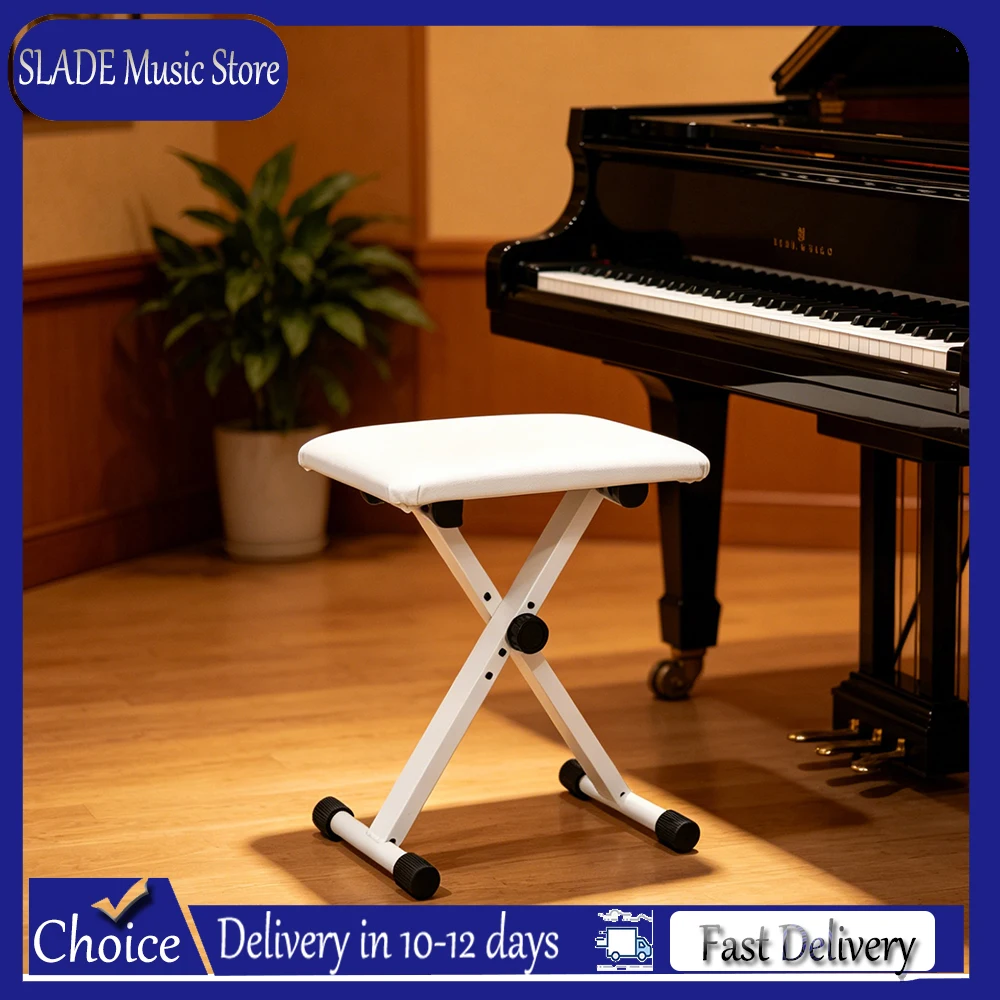 Piano Bench Adjustable Height X-Style Padded Keyboard Stool Foldable Seat for Electronic Keyboard Piano Instrument Accessories