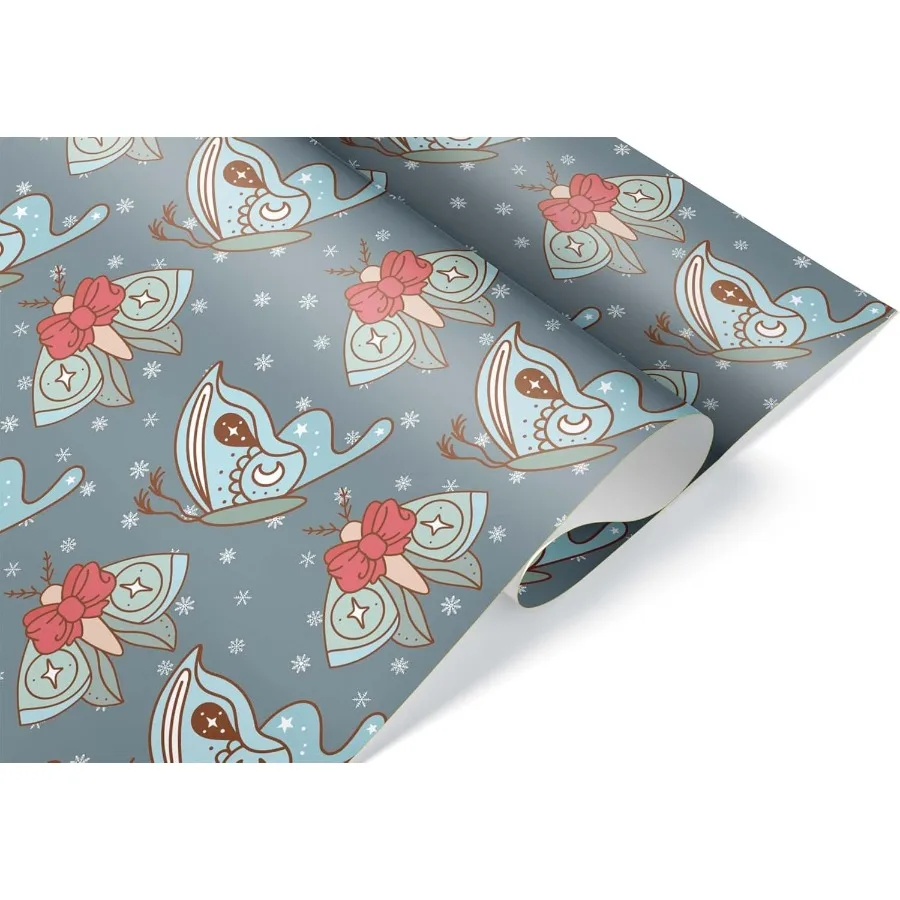 

Рождественская упаковочная бумага Snow Mothman, пастельная готическая Cryptid, подарочная упаковка для зимнего праздника, альтернативный декор монстра, синий, 60 футов x 29