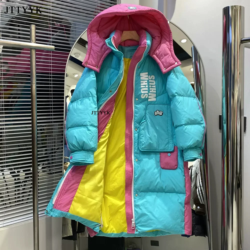 Abrigo de plumón de pato para mujer, Chaqueta larga acolchada, Parkas gruesas y cálidas, prendas de vestir exteriores de gran tamaño, ropa de