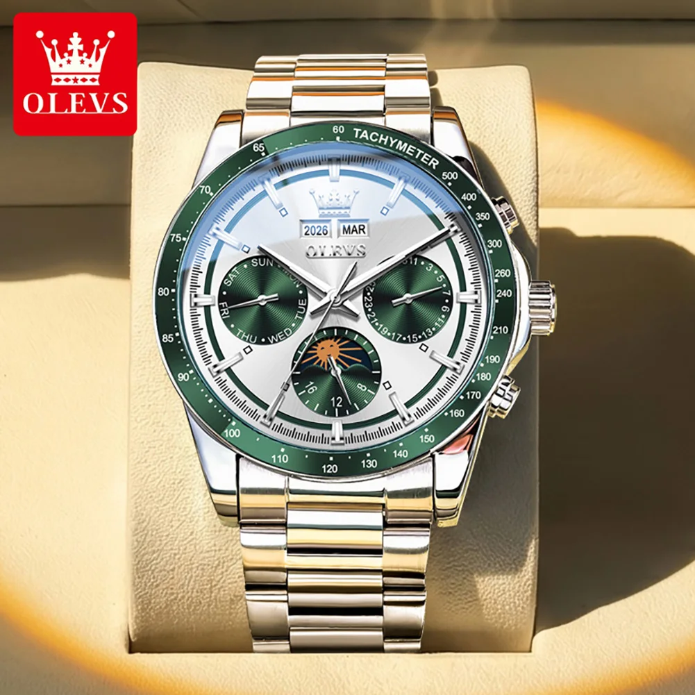 OLEVS 6756 Brand original authentic watches for man luxury Gift Box Steel belt three-eye multifunctional mechanical men's watch