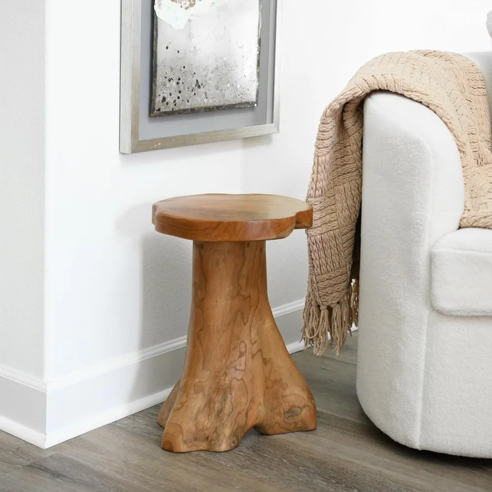 Teak Tree Stump Side Table, Live Edge Stool, Natural Edge Wood Side Table