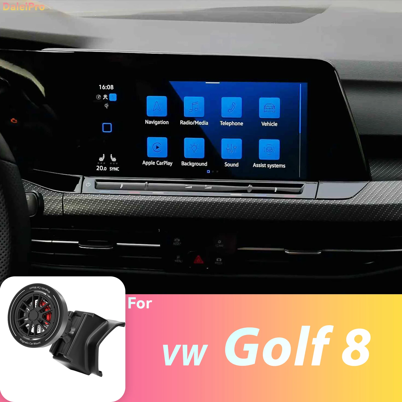 Custom Fit for Volkswagen Golf 8 MK8 2021-2024 Magnetic Phone Mount Airflow Cooling Phone Holder 360° Swivel Phone Holder Base