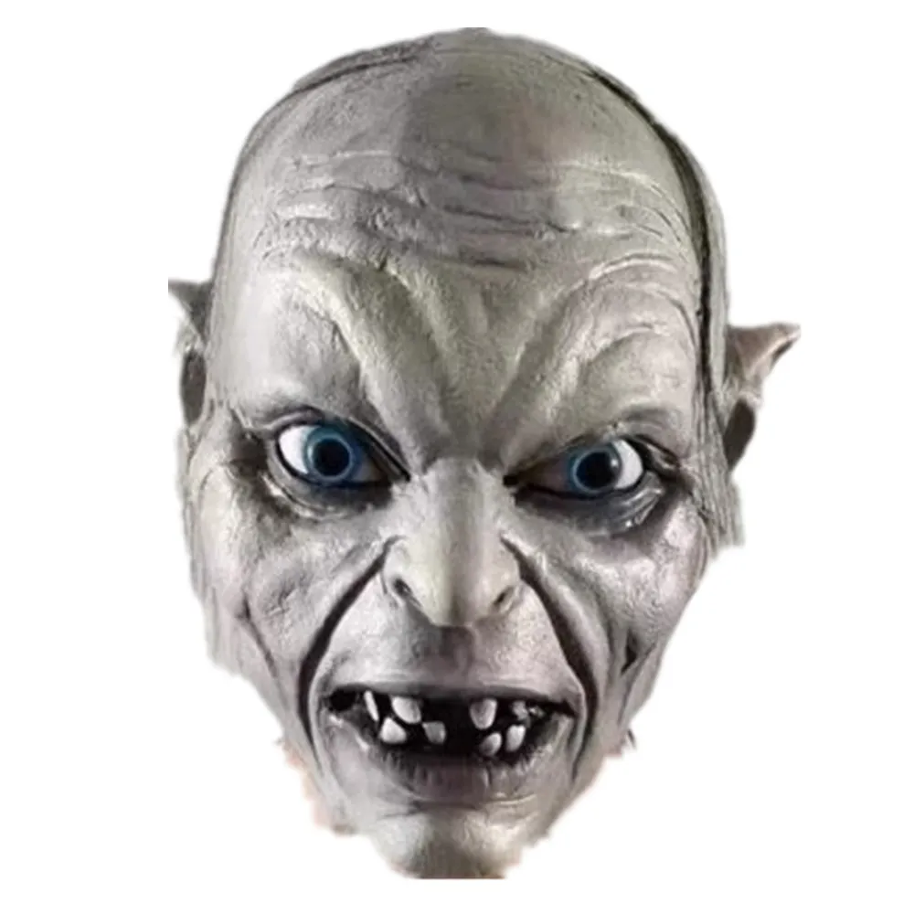 Gruselige Monster-Latexmaske mit Haaren und Spitzohren, Schreckliches Kreatur-Kopfteil für Halloween-Cosplay, Maskerade-Party-Kostüm-Requisiten – Detail 8