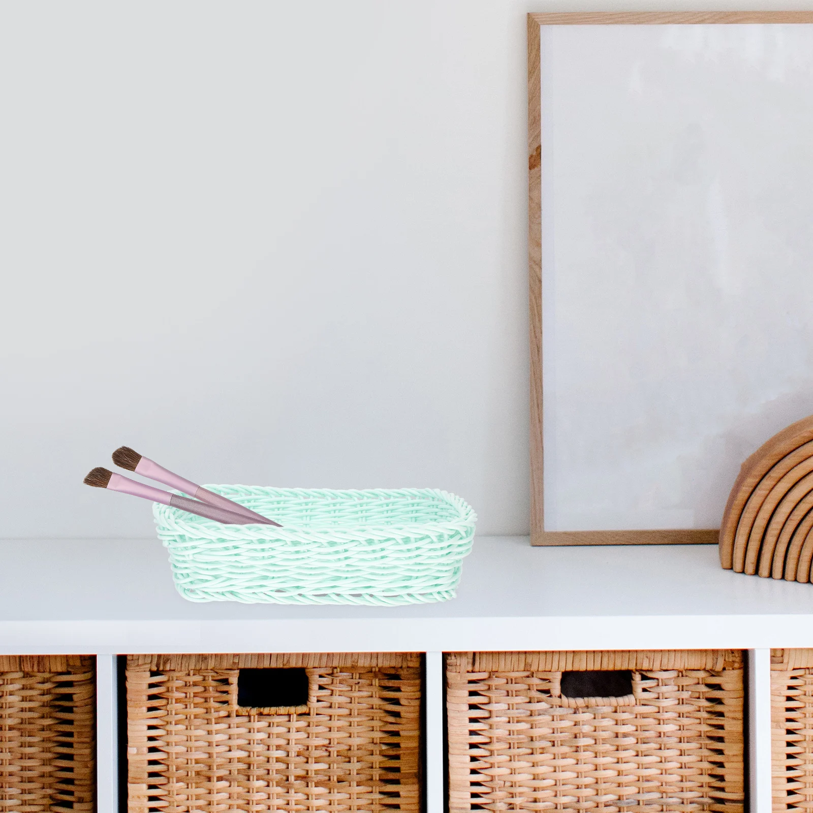 

Green Woven Storage Basket Home Decor Bedroom Living Room Practical Wicker Desk ganizer Multifunctional Container Box Vase