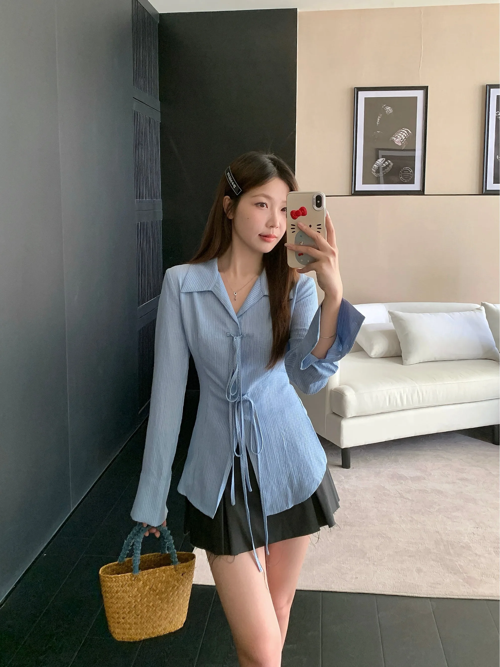 

plus Size Women's Pure Desire Long Sleeve Shirt Belted Waist Slimming Versatile Design Early Autumn New Style Korean Commute ...