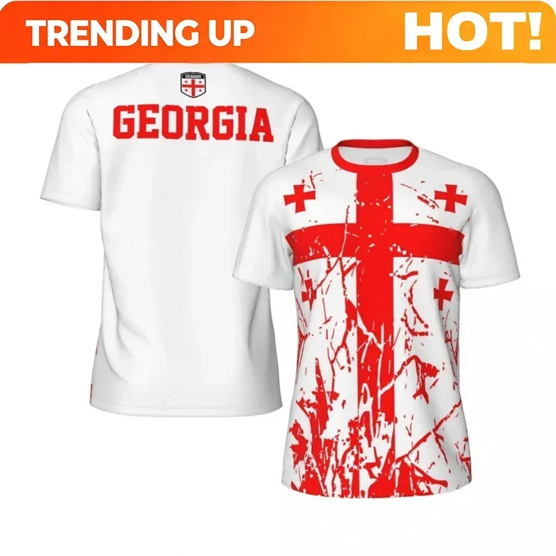 Customization Georgia Flag Graphic Mens Football Jersey Fashion National Emblem 3D Printed Sports T Shirt Casual Oversized Breat