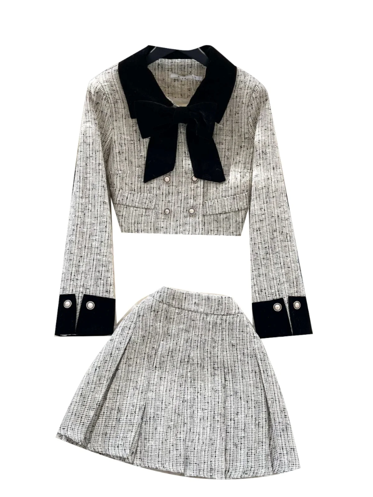 

High Waist Plaid Coat And Skirt Set for Women Long Sve Vintage Color Blo Knot Design Winter Faion Outfit