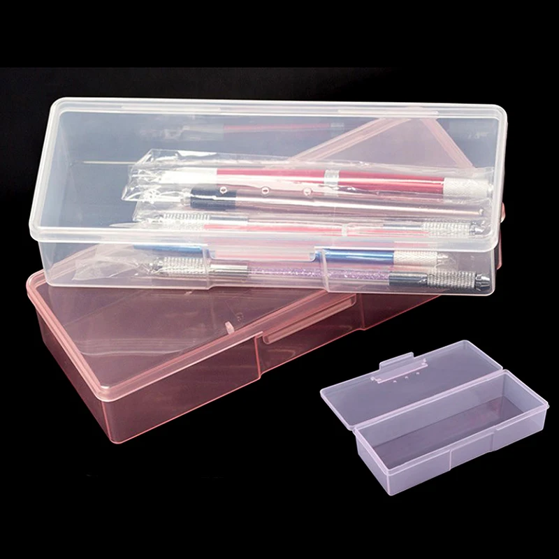 

Transparent Rectangle Nail Art Storage Box - 1PC Plastic Container for Rhinestones, Brushes, and Files