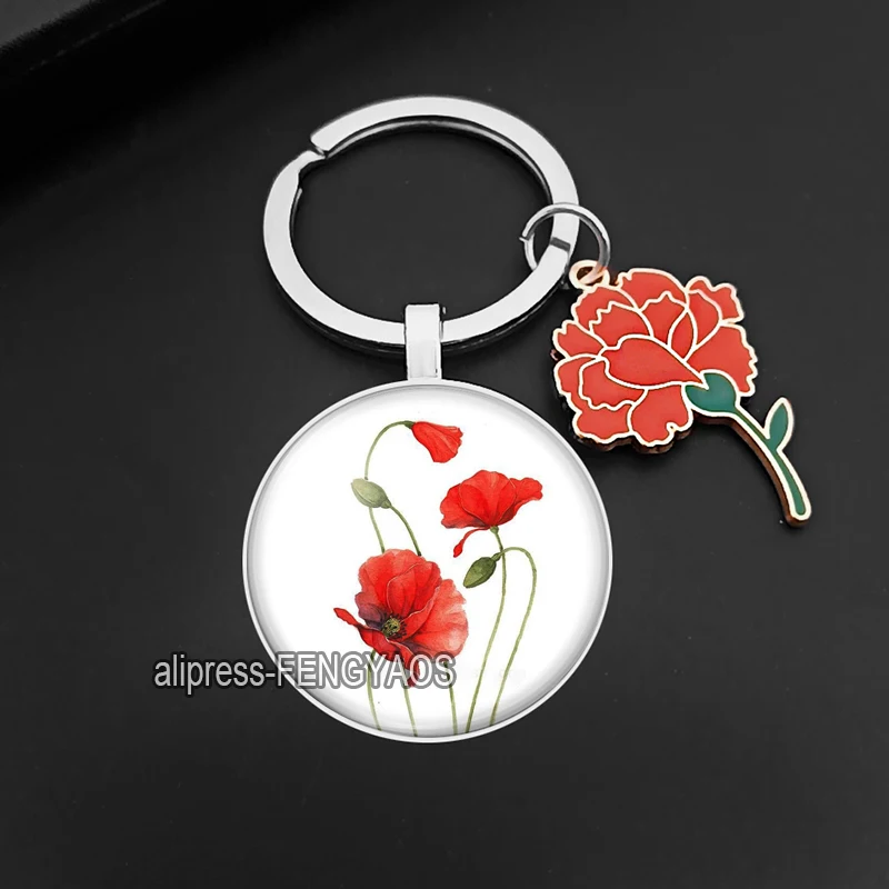 Bright Beautiful Red Flower Girl Keychains Rose Key Chain Ring Jewelry for Lovely Girls