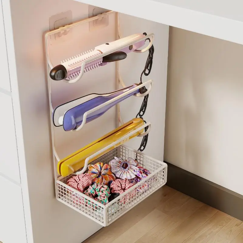 No Drill Hair Dryer Wall Mount Holder Multi-use Iron Storage Rack for Curling Iron Bathroom Use