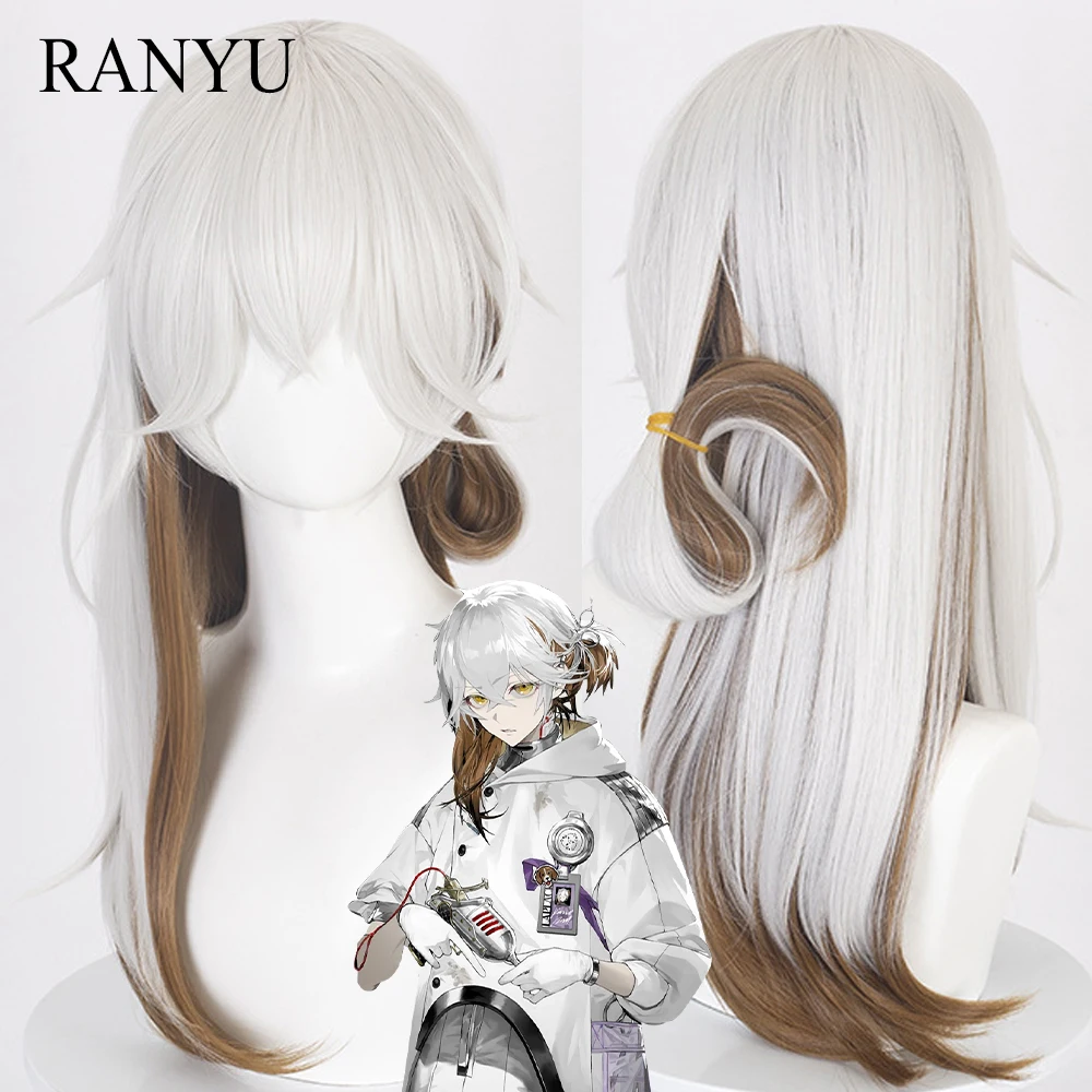 

RANYU Anime Game Wigs Synthetic Long Straight White Brown Mixed Cosplay Hair Heat Resistant Wig for Party