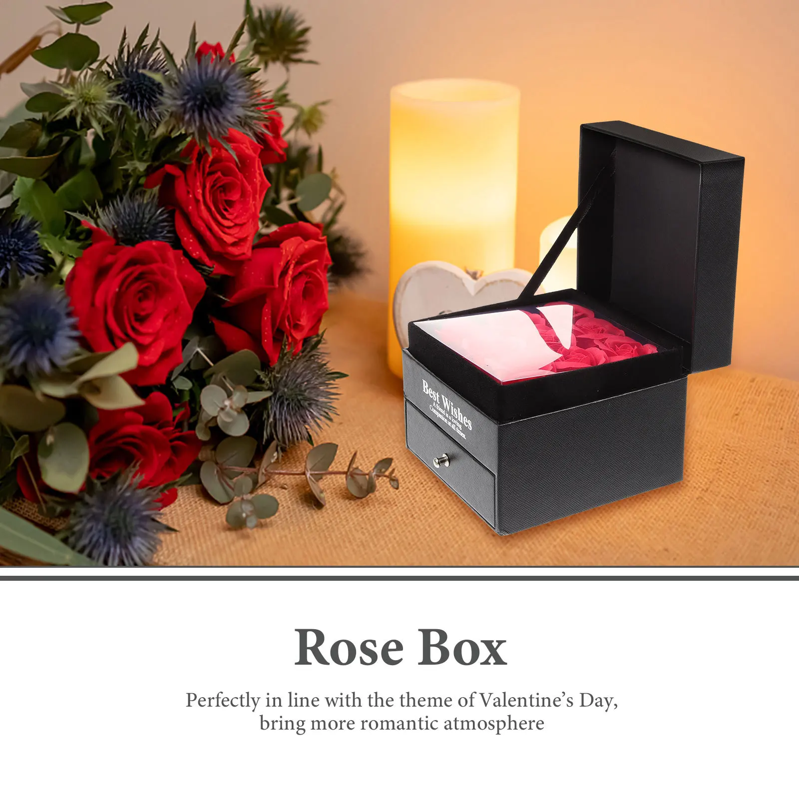 

1 set 1 Set Rose Box Preserved Flower Jewelry Case Valentine'S Gift Drawer Storage Container For Women Festival Flower Packaging