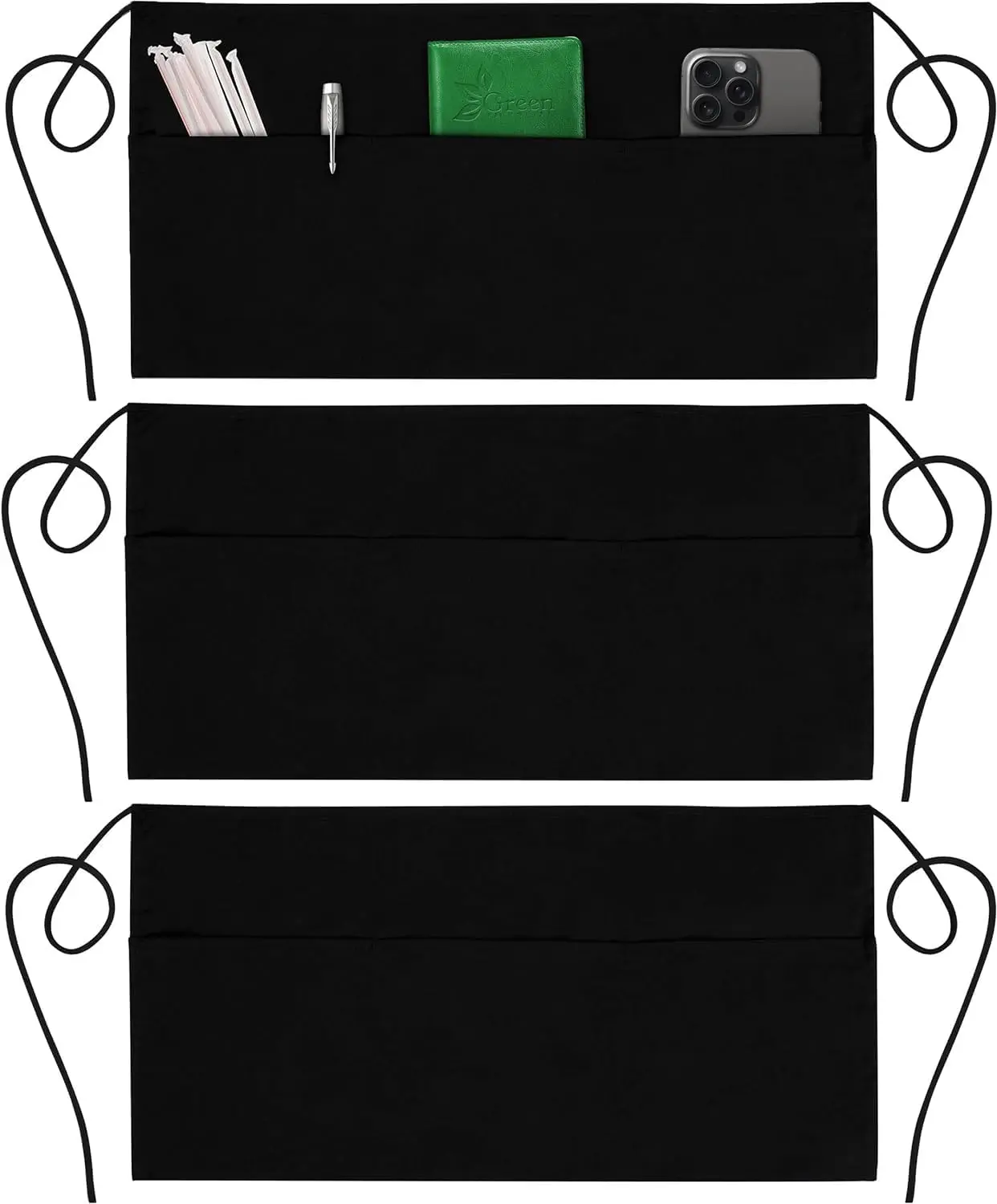 

LIFESTYLE 3 Pack Server Aprons with 3 Pockets - Waist Apron, Waitress Apron for Women and Man, Water Resistant with Long Waist S