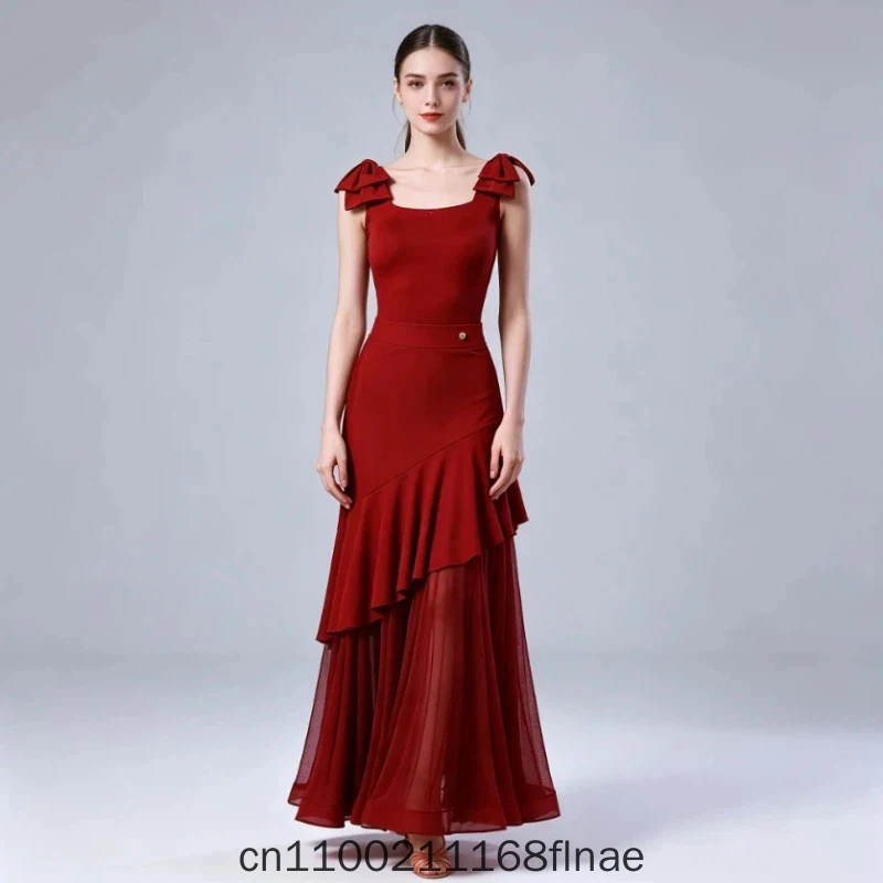 Modern Dance Dress 2026 New Split Practice Dress Adult Women Waltz Social Dance Half Skirt for Stage Performance