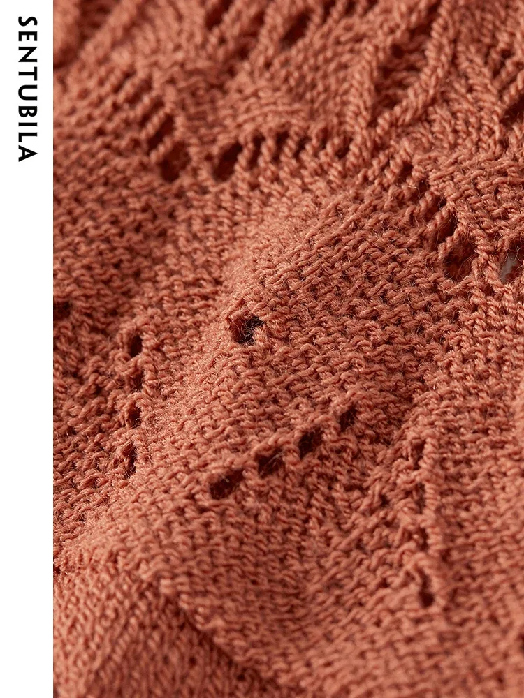 Sentrubila-Pull évidé pour femme, col rond, manches longues, haut en tricot tempérament, pulls élégants, mode automne, 2023, W33E52449