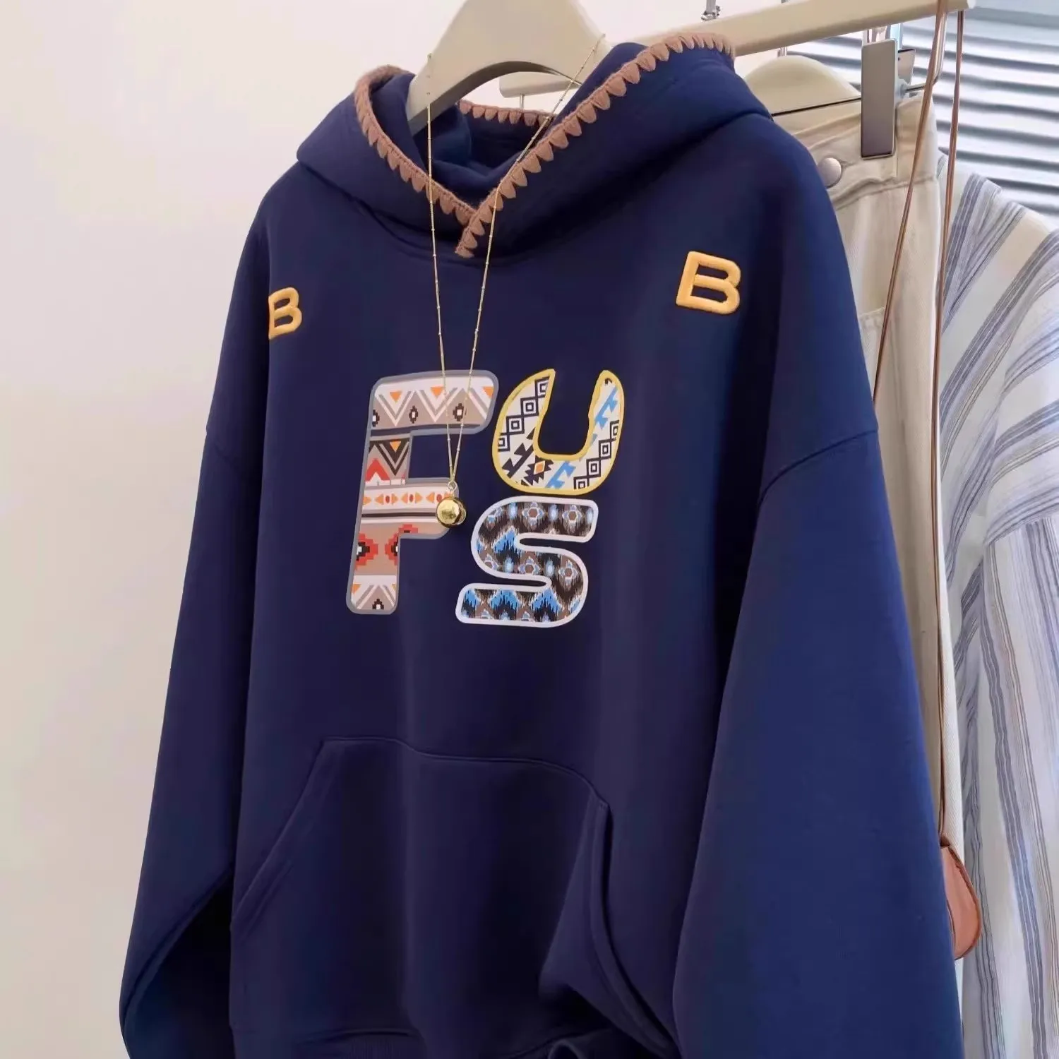 

Extra Large 300 Pounds Hooded Casual Oversized Sweatshirt Double Layer Cap Autumn Trendy Embroidered Print Streetwear for Men